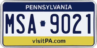 PA license plate MSA9021