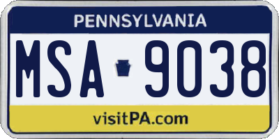 PA license plate MSA9038