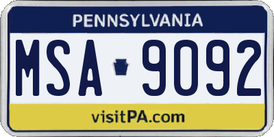 PA license plate MSA9092