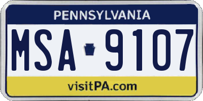 PA license plate MSA9107