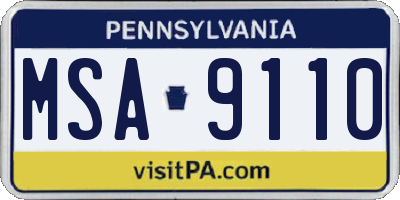 PA license plate MSA9110