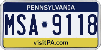 PA license plate MSA9118