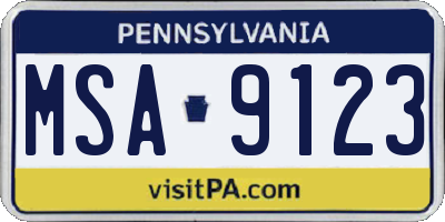 PA license plate MSA9123