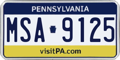 PA license plate MSA9125