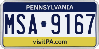 PA license plate MSA9167