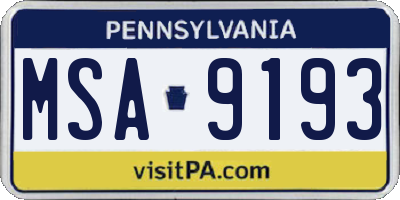 PA license plate MSA9193
