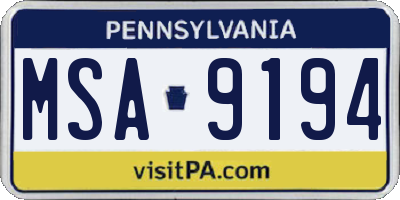PA license plate MSA9194