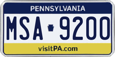 PA license plate MSA9200