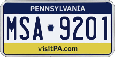 PA license plate MSA9201