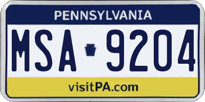 PA license plate MSA9204