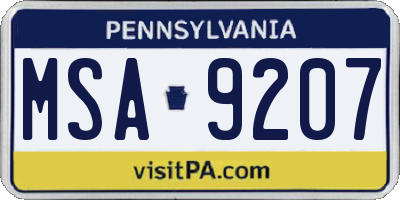 PA license plate MSA9207