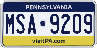 PA license plate MSA9209