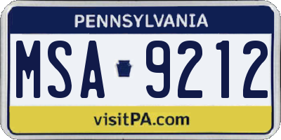 PA license plate MSA9212