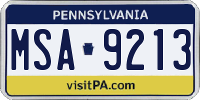 PA license plate MSA9213