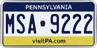 PA license plate MSA9222