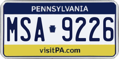 PA license plate MSA9226