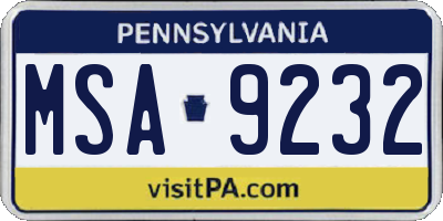 PA license plate MSA9232