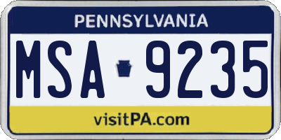 PA license plate MSA9235