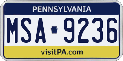 PA license plate MSA9236