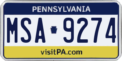 PA license plate MSA9274