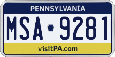 PA license plate MSA9281