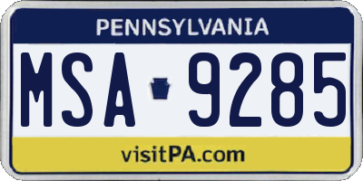 PA license plate MSA9285