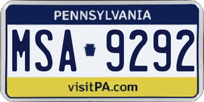 PA license plate MSA9292