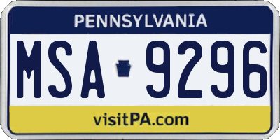 PA license plate MSA9296