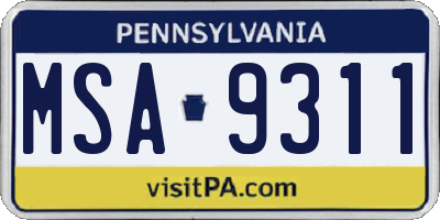 PA license plate MSA9311