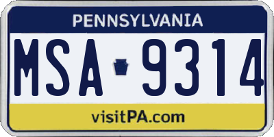 PA license plate MSA9314