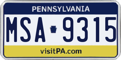 PA license plate MSA9315