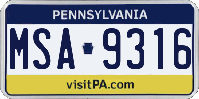 PA license plate MSA9316
