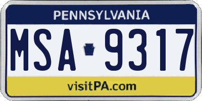 PA license plate MSA9317