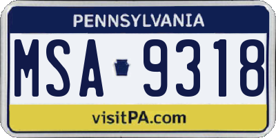 PA license plate MSA9318