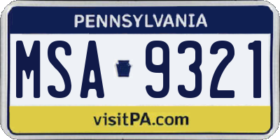 PA license plate MSA9321