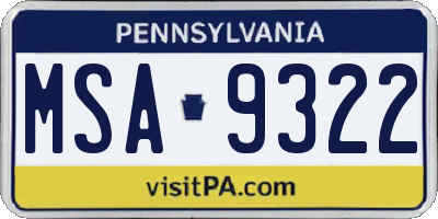 PA license plate MSA9322