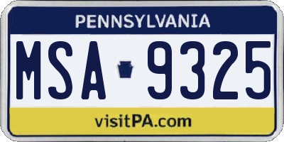 PA license plate MSA9325