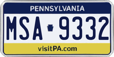 PA license plate MSA9332