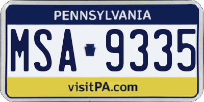 PA license plate MSA9335