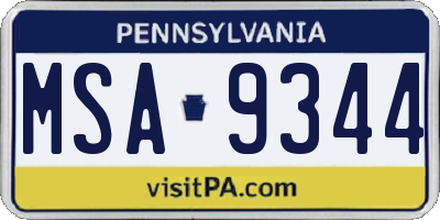 PA license plate MSA9344