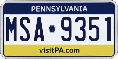 PA license plate MSA9351