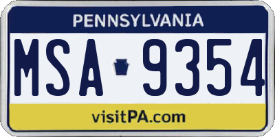 PA license plate MSA9354