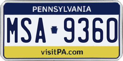PA license plate MSA9360