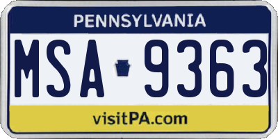 PA license plate MSA9363