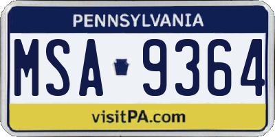 PA license plate MSA9364