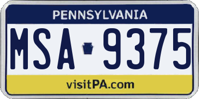 PA license plate MSA9375