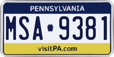 PA license plate MSA9381