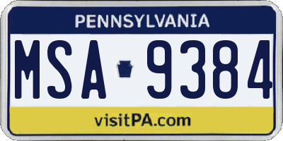 PA license plate MSA9384