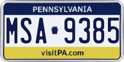 PA license plate MSA9385
