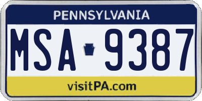 PA license plate MSA9387